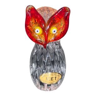 Vintage Art Glass Owl White Eyes Paperweight ICET Arte Murano 3.5"